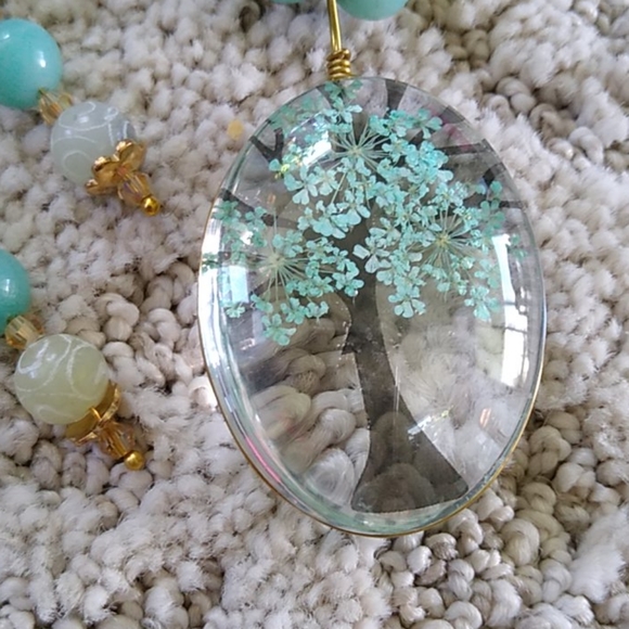 Handmade Gemstone Necklace Set Pressed Flower Tree - Picture 2 of 8